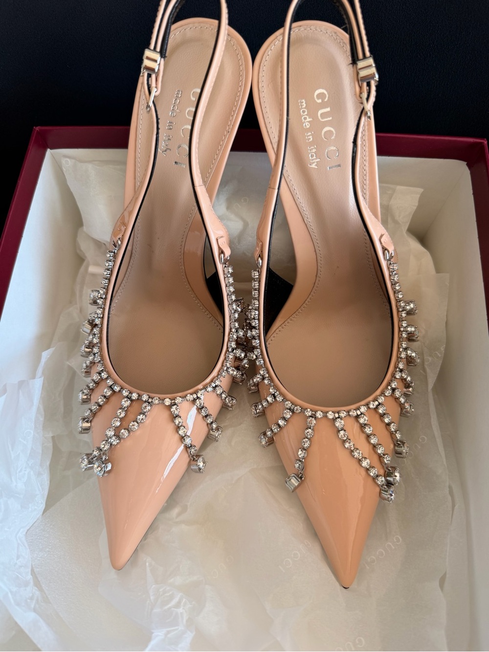 Gucci Donna Crystal Chain Pumps (Dark Nude Pink)
